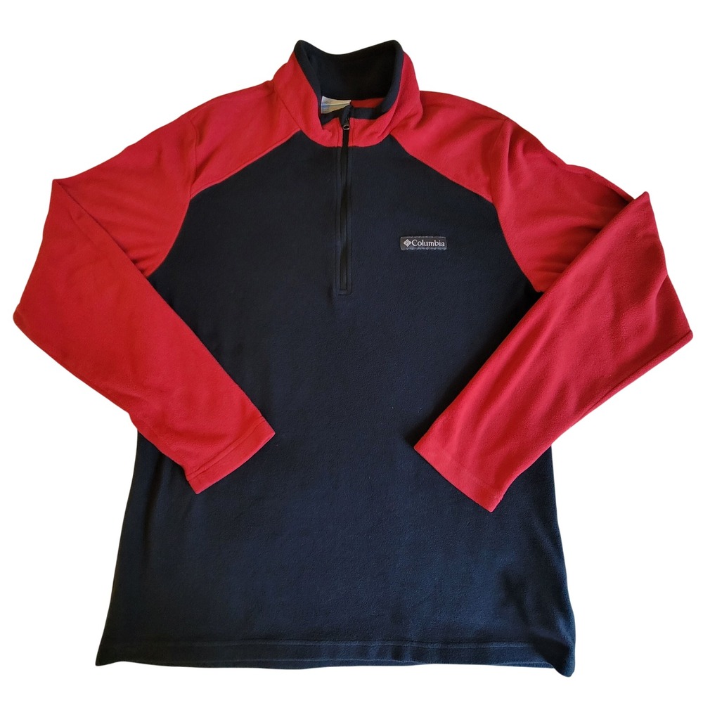 Columbia Fleece‎ Pullover Mens Large Red Black Quarter Zip Colorblock Activewear